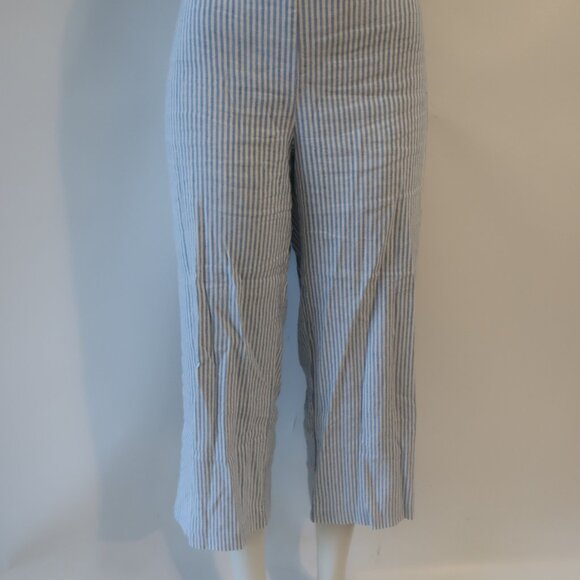 Women Avenue Montaigne Alex Blue White Linen Blend Stipe Pull-On Flared Pants 4 - Picture 6 of 11